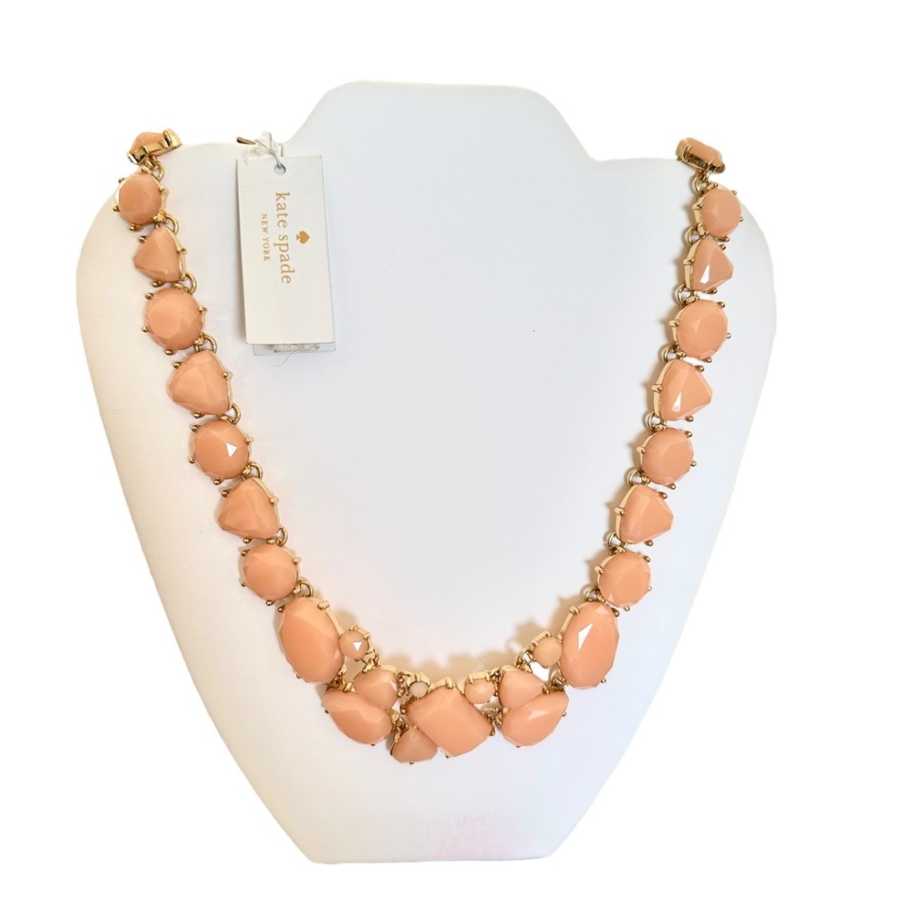 NWT Kate Spade New York Peach Crystal Statement | Gold Tone Collar Bib Necklace